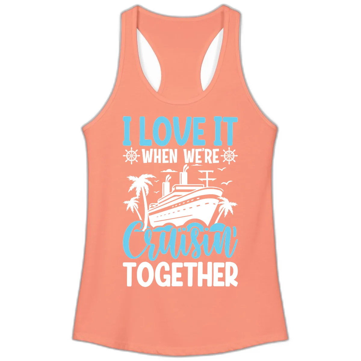 Cruising Together Nautical Design Ladies Tank in Solid Light Orange