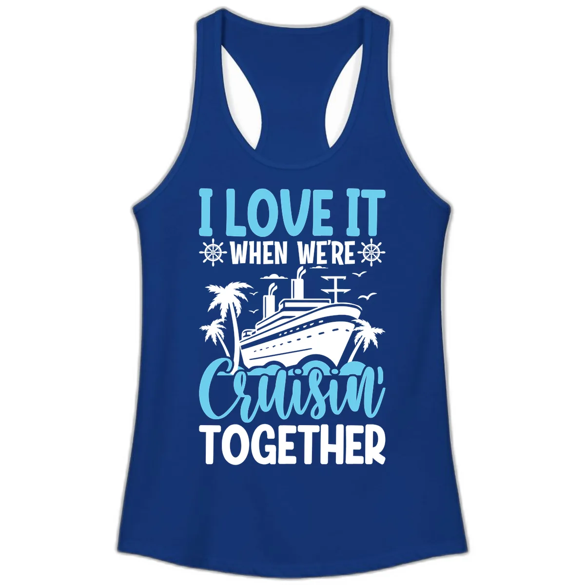 Cruising Together Nautical Design Ladies Tank in Solid Royal
