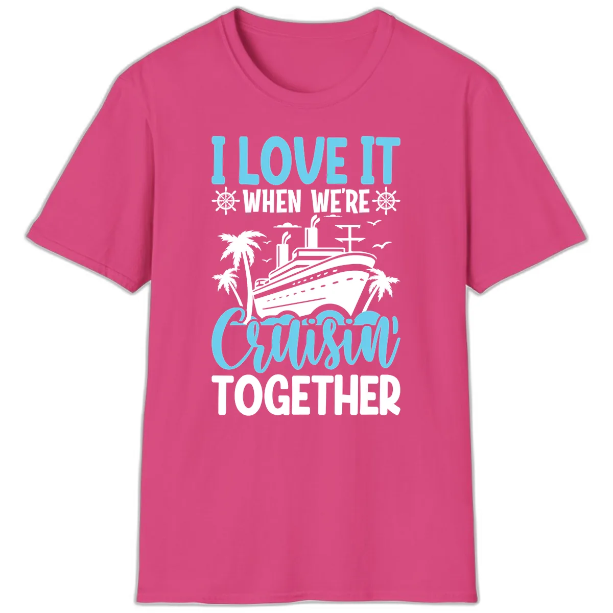 Cruising Together Nautical Design T-Shirt in Heliconia