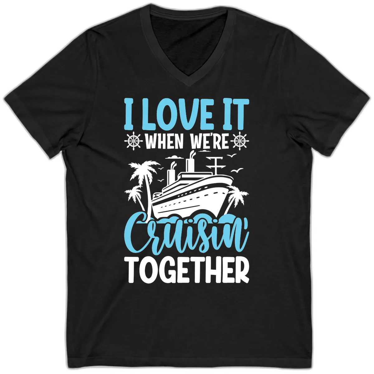 Cruising Together Nautical Design V-Neck in Black