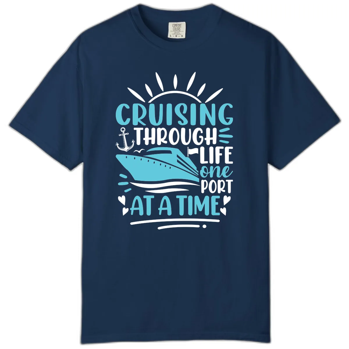 Cruising Through Life One Port At A Time Comfort Color in Navy