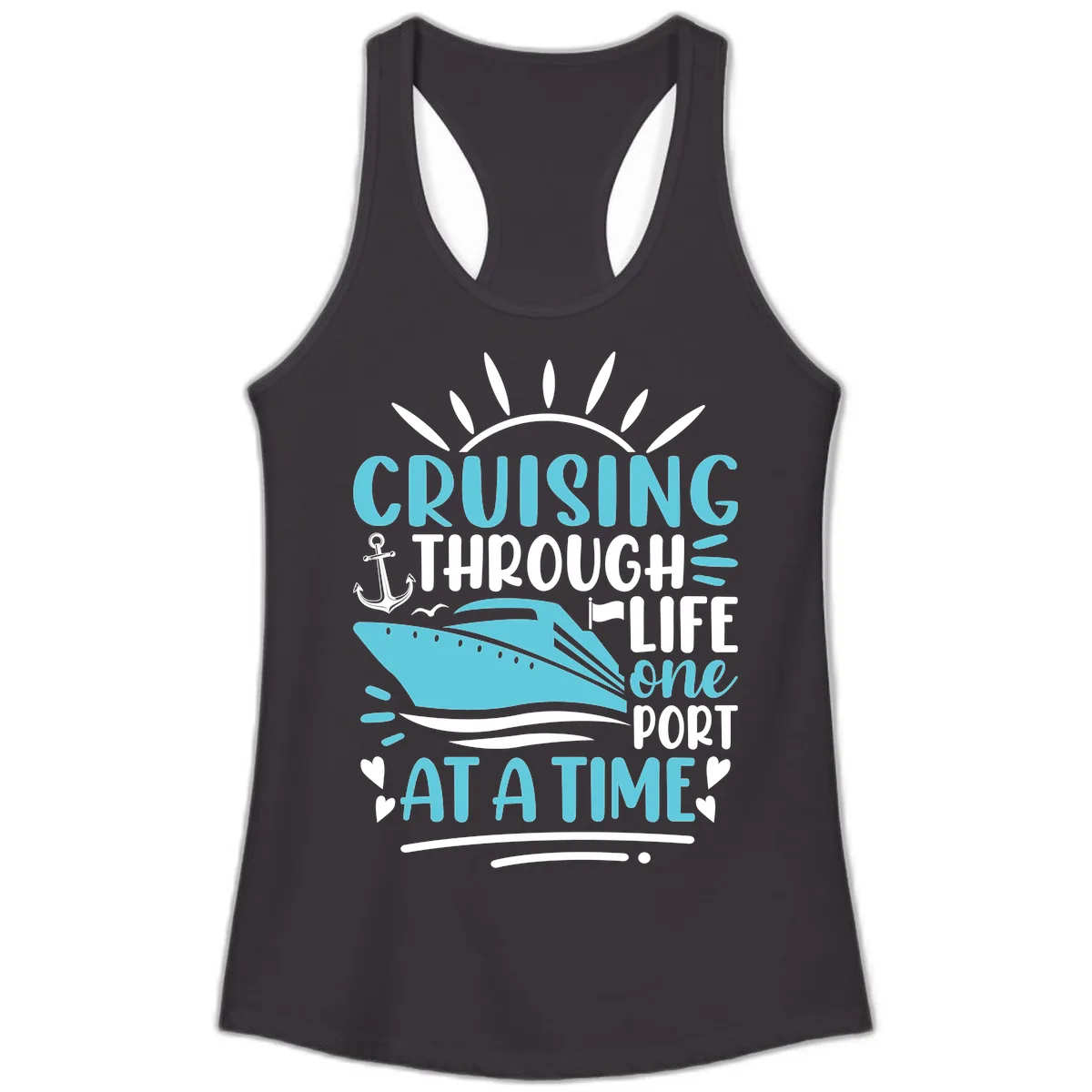 Cruising Through Life One Port At A Time Ladies Tank in Black