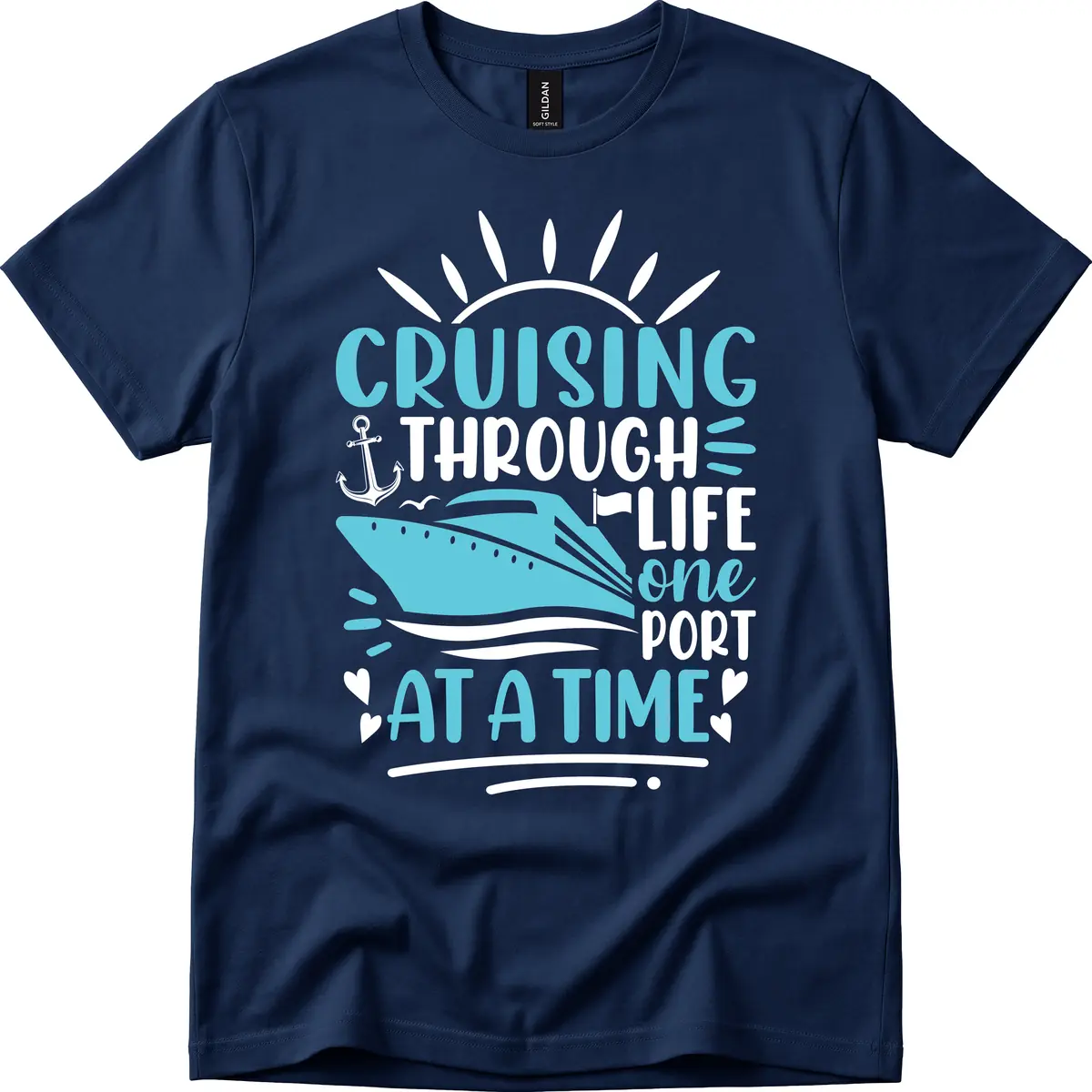 Cruising Through Life One Port At A Time T-Shirt in Navy