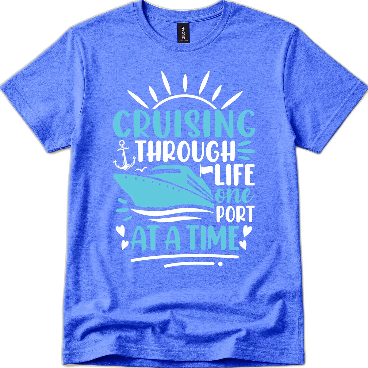 Cruising Through Life One Port At A Time T-Shirt in Heather Royal