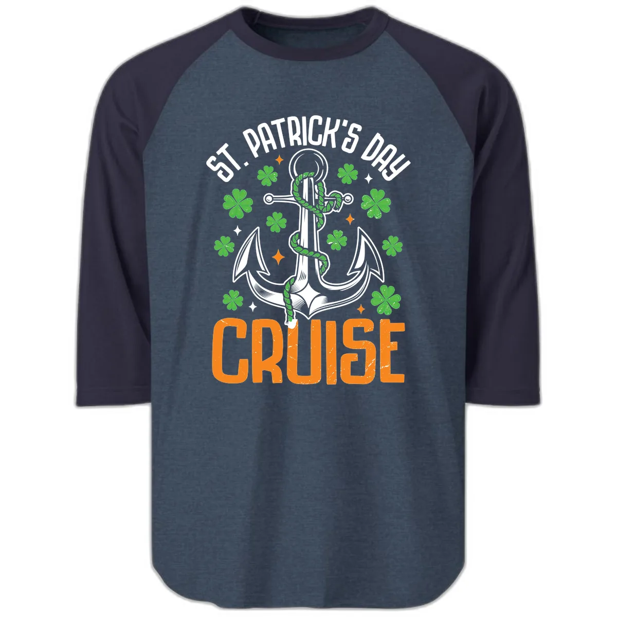 St. Patrick's Day Cruise Raglan 3/4 in Heather Denim Navy