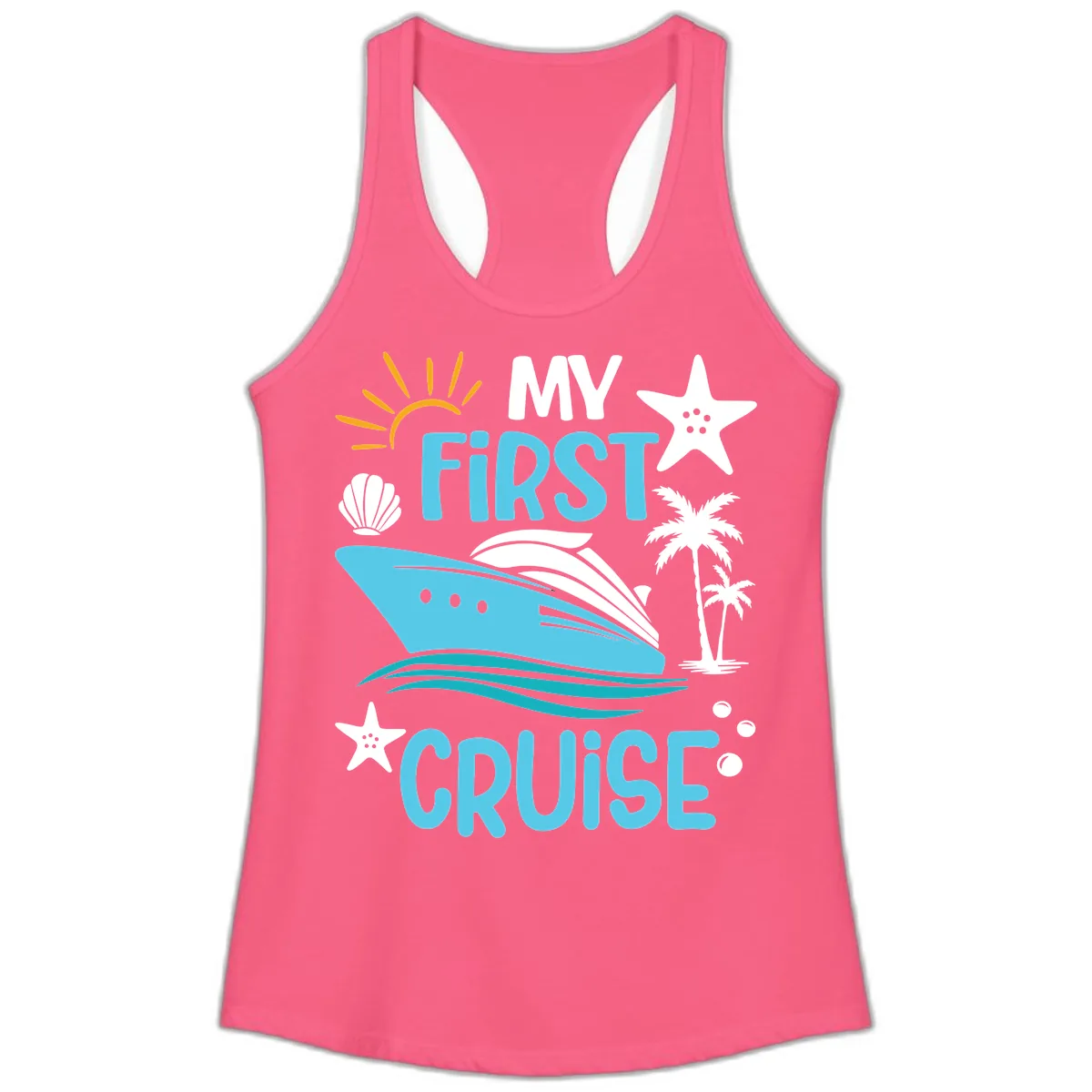 My First Cruise Ladies Tank in Solid Hot Pink