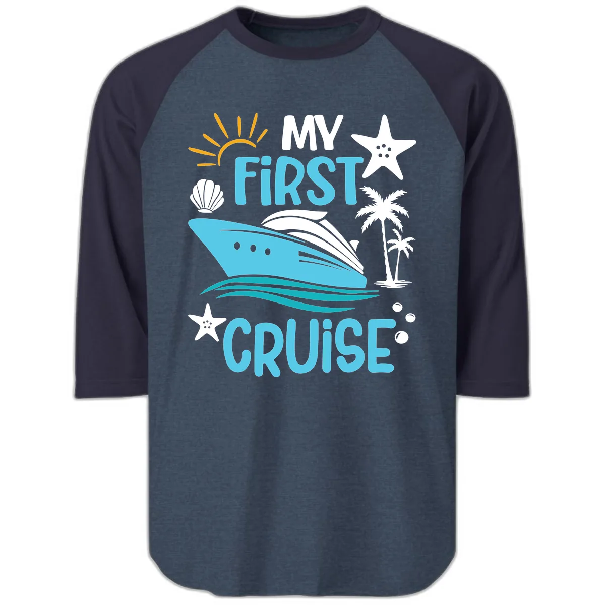 My First Cruise Raglan 3/4 in Heather Denim Navy