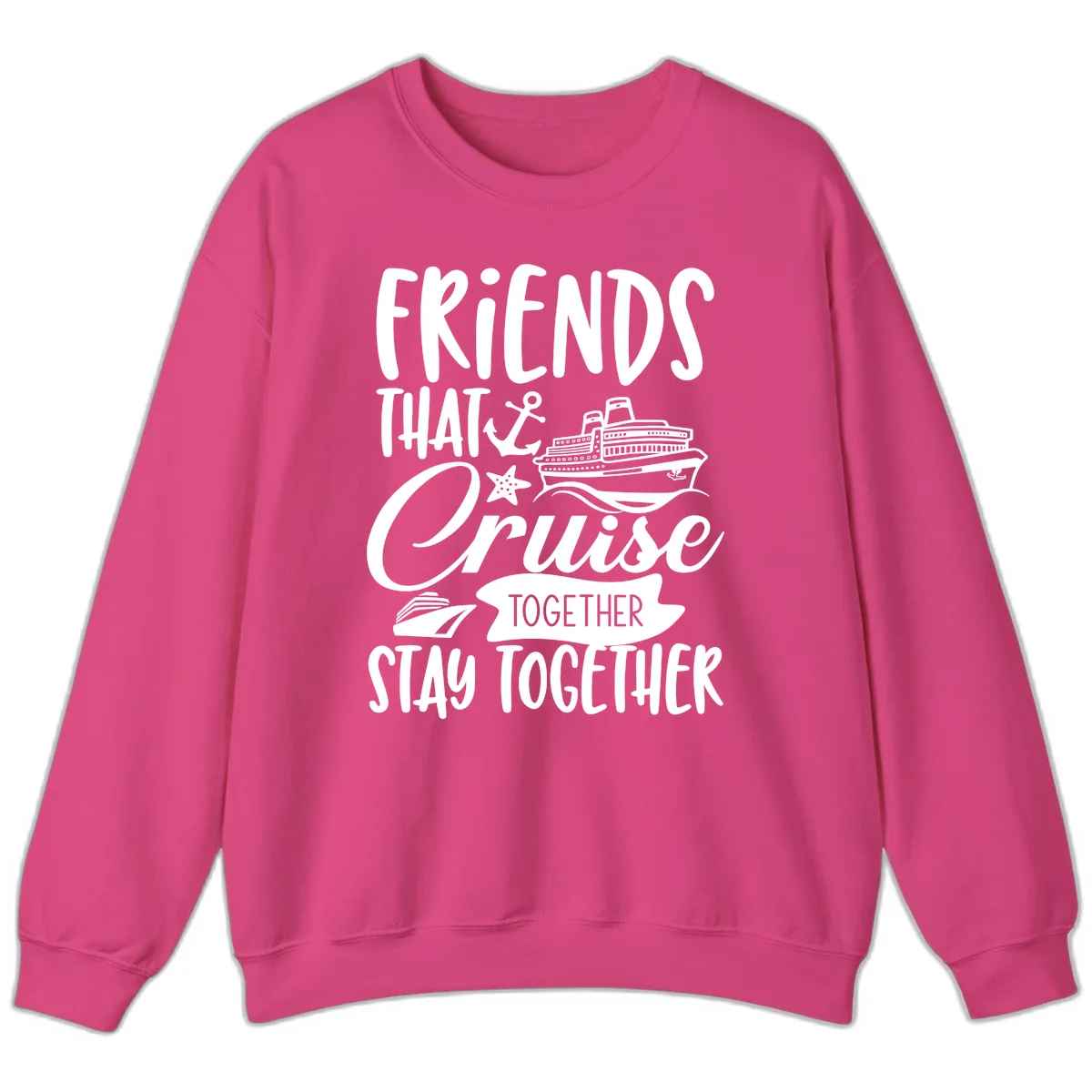 Friends That Cruise Together Sweatshirt in Heliconia