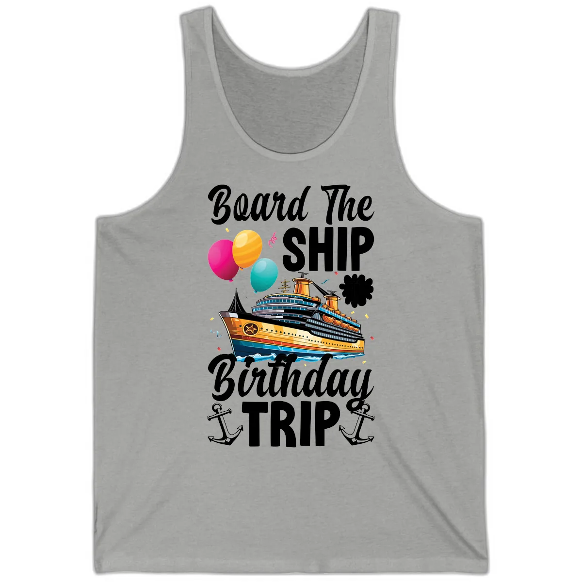 Board The Ship Birthday Trip Tank in Athletic Heather