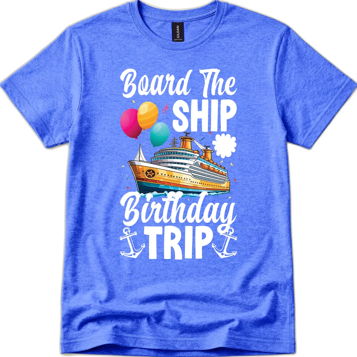Board The Ship Birthday Trip T-Shirt in Heather Royal