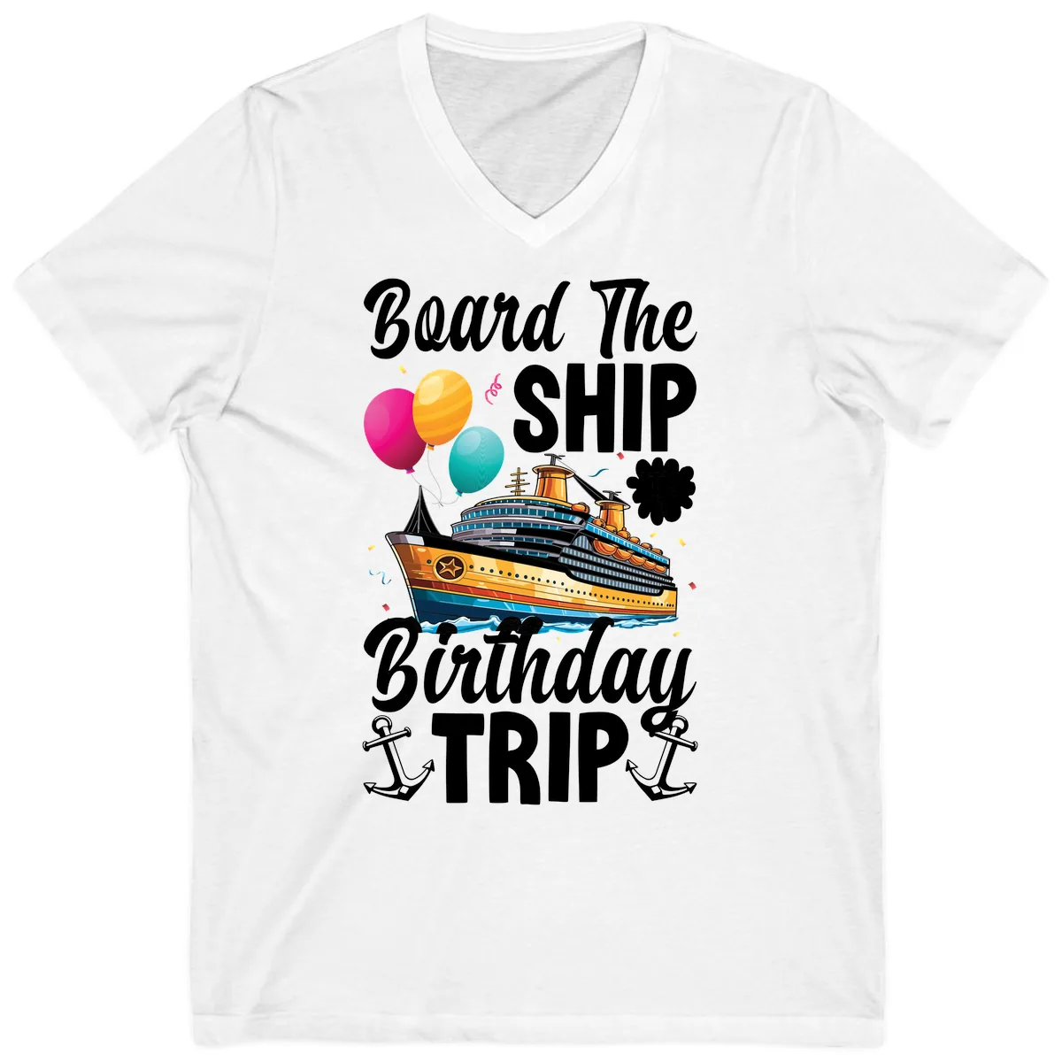 Board The Ship Birthday Trip V-Neck in White