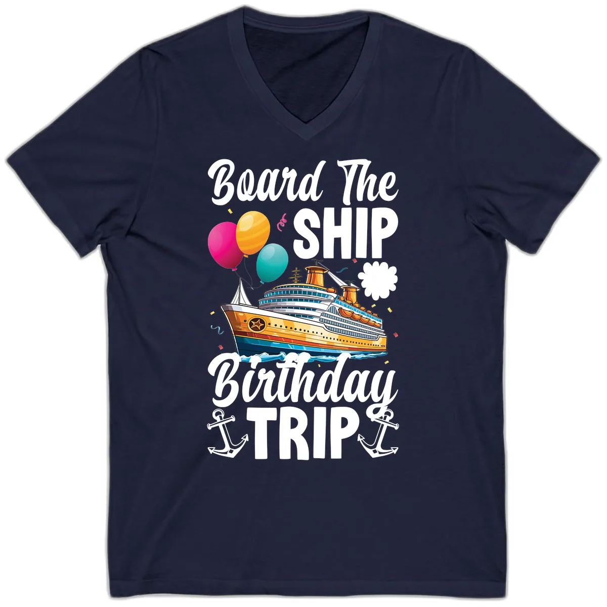 Board The Ship Birthday Trip V-Neck in Navy