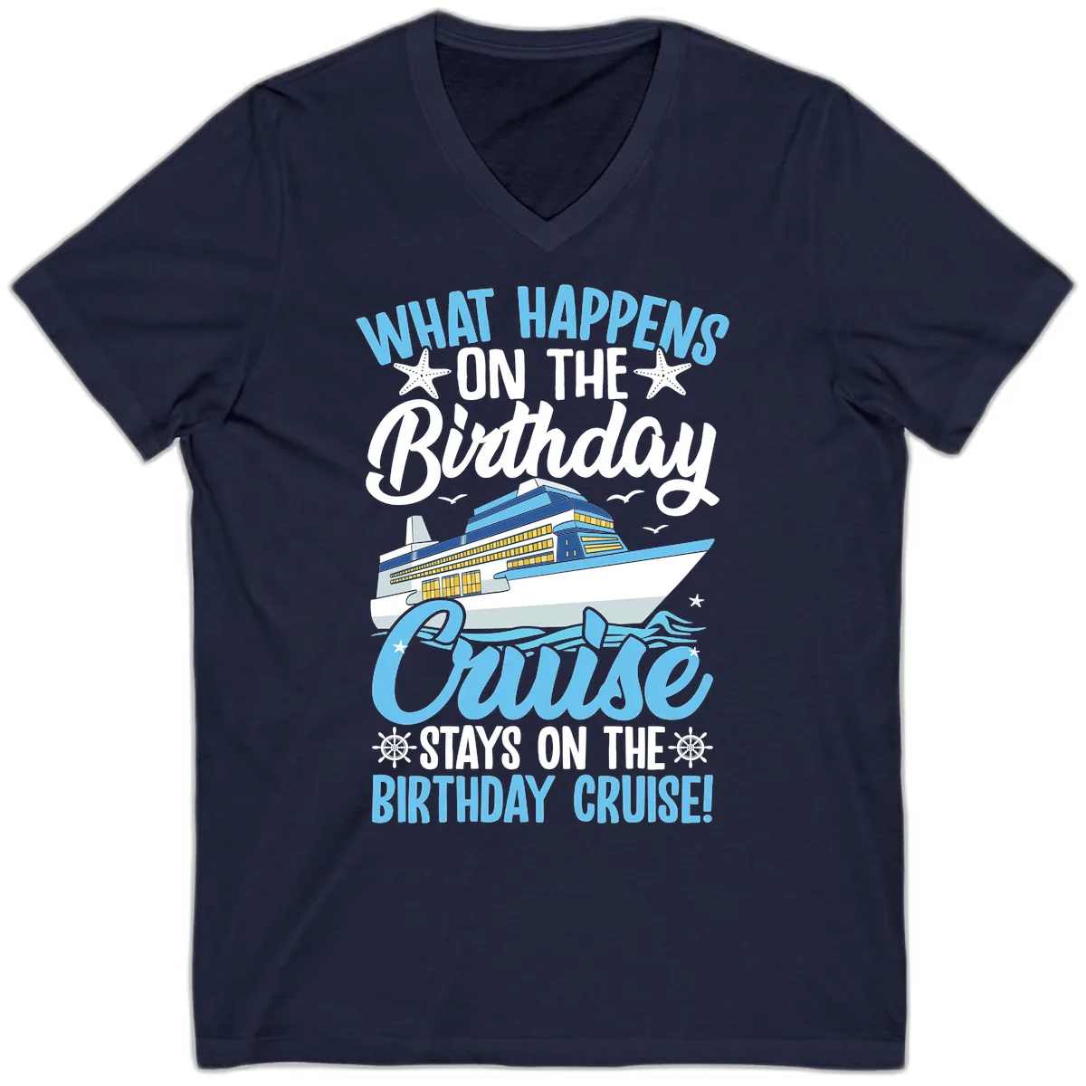 What Happens On The Birthday Cruise V-Neck in Navy