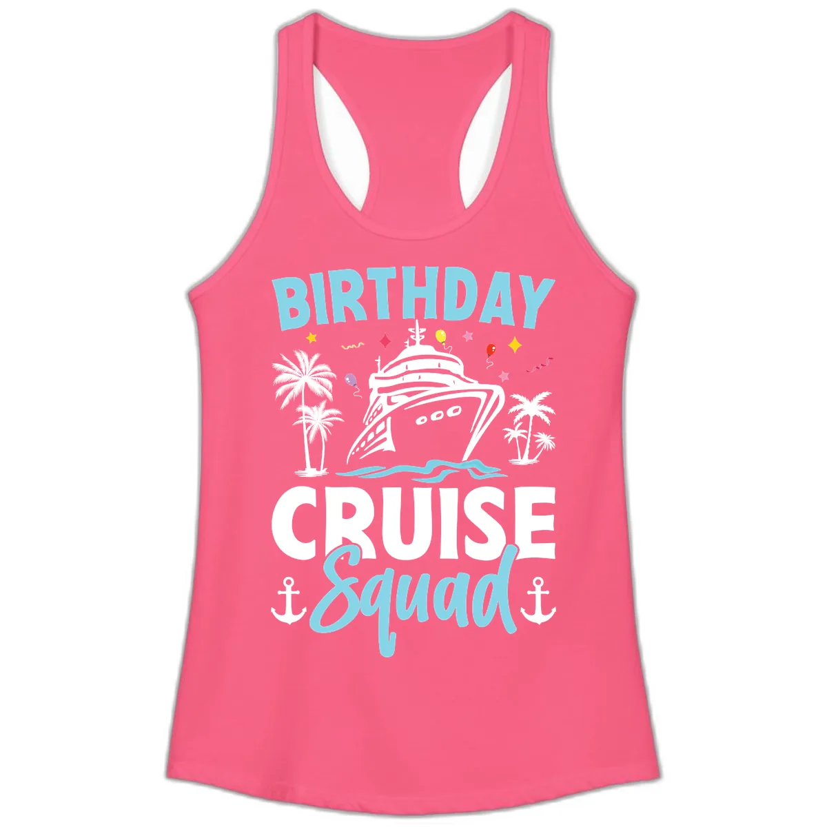 Birthday Cruise Squad Ladies Tank in Solid Hot Pink