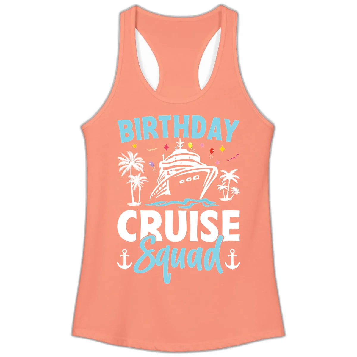 Birthday Cruise Squad Ladies Tank in Solid Light Orange