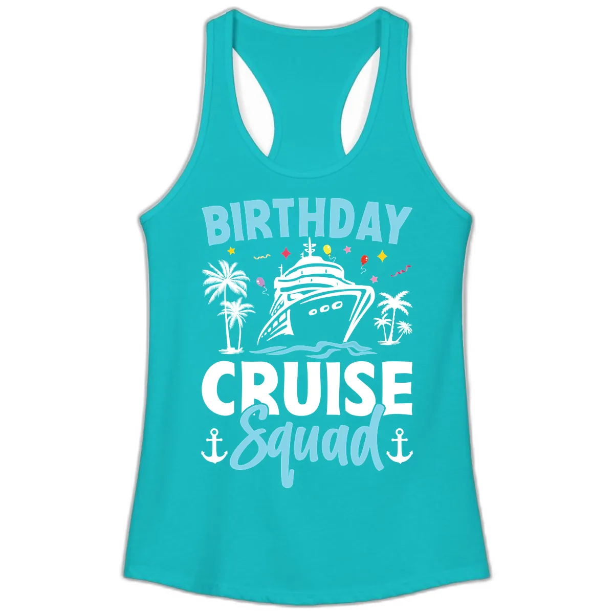 Birthday Cruise Squad Ladies Tank in Tahiti Blue