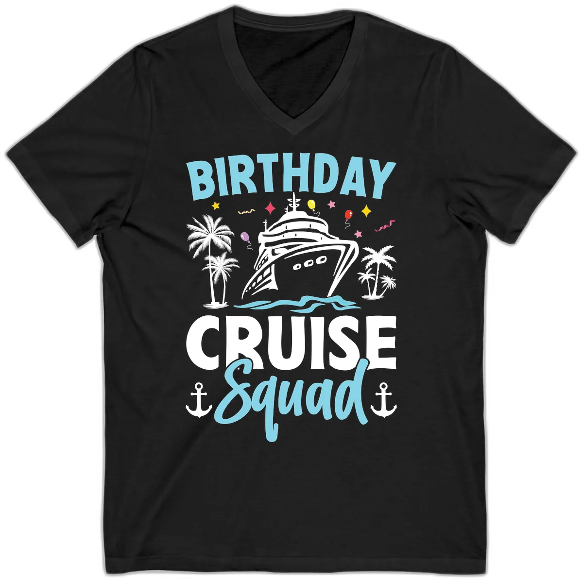 Birthday Cruise Squad V-Neck in Black