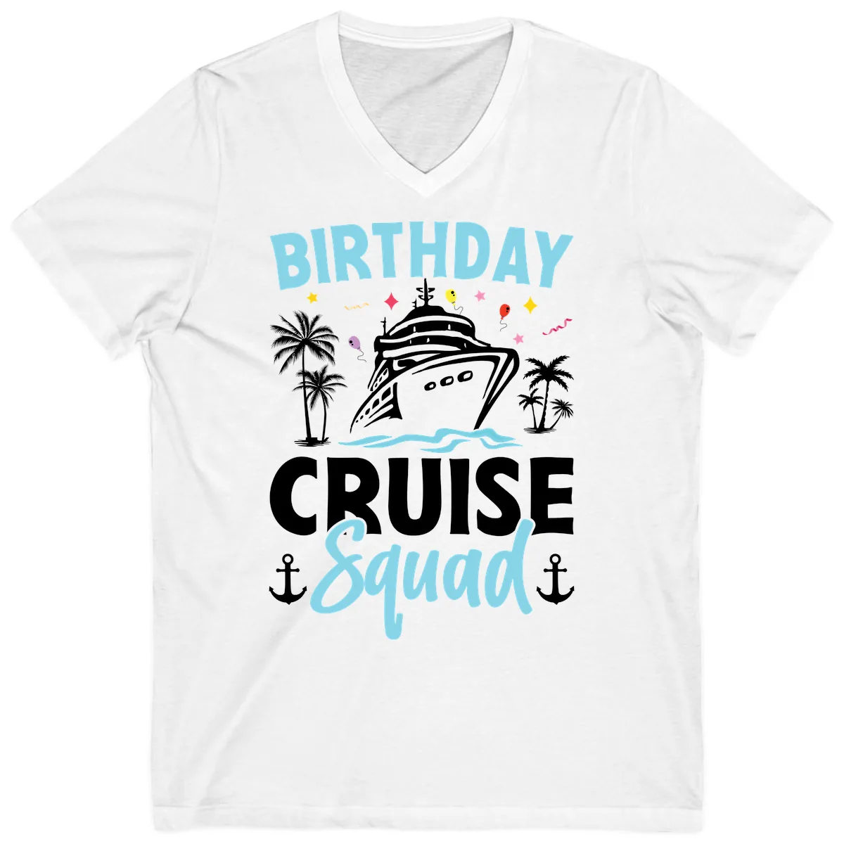 Birthday Cruise Squad V-Neck in White