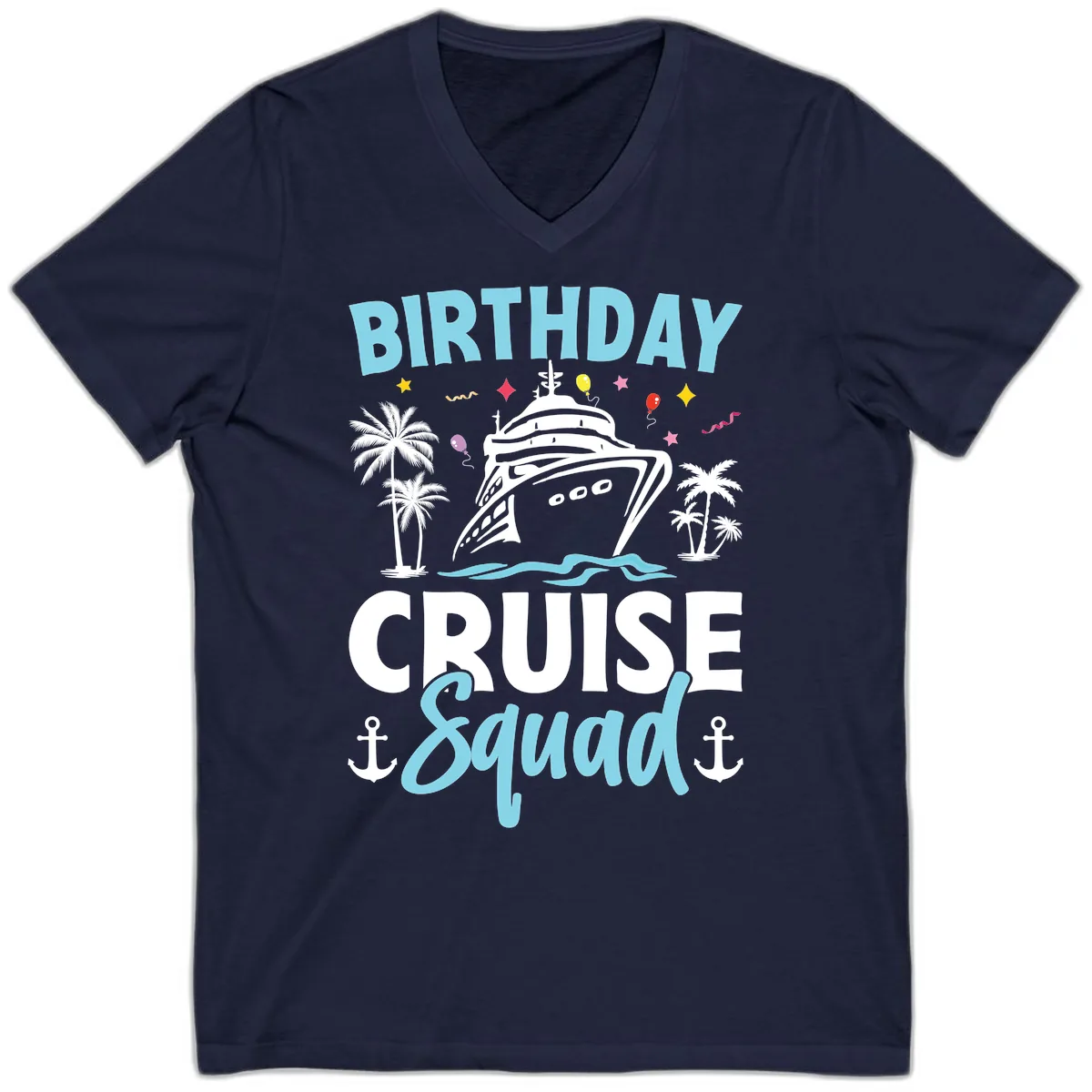 Birthday Cruise Squad V-Neck in Navy