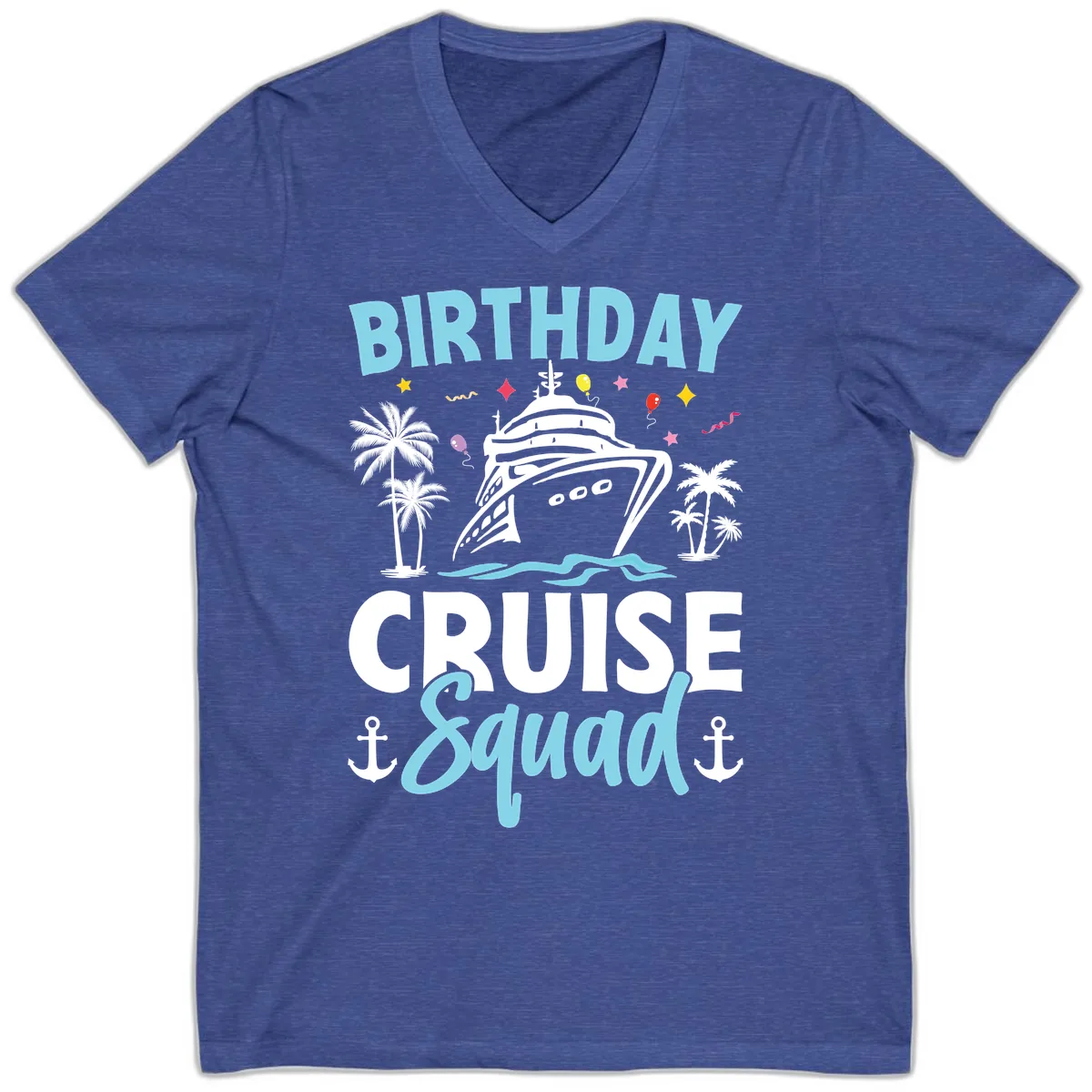 Birthday Cruise Squad V-Neck in Heather True Royal