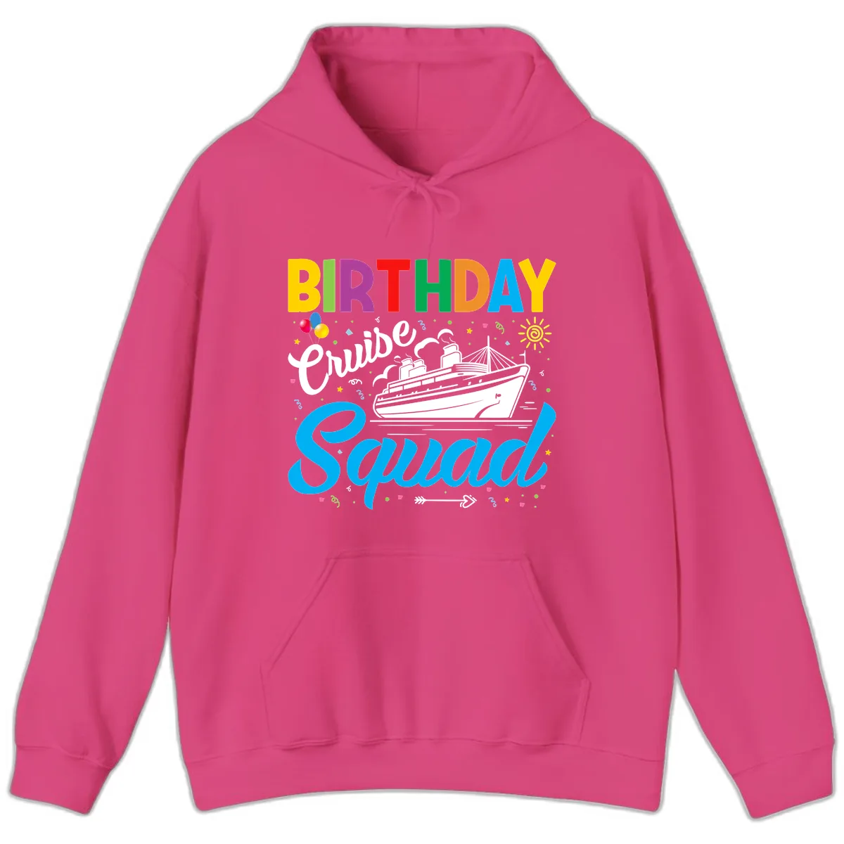 Birthday Cruise Squad Hoodie in Heliconia