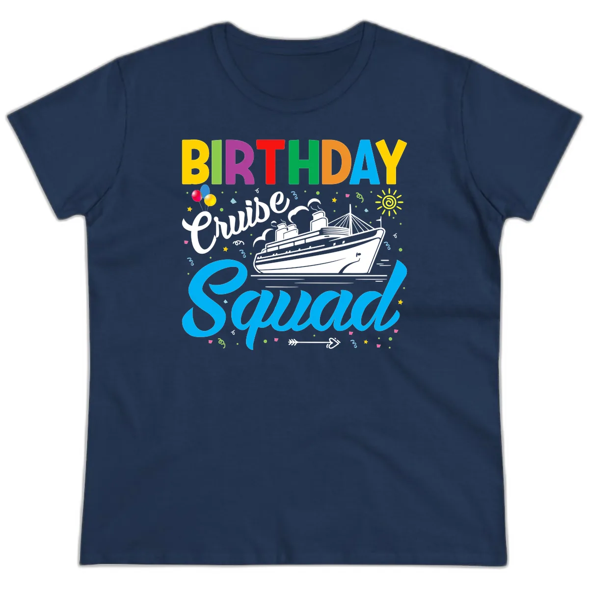 Birthday Cruise Squad Ladies Tee in Navy