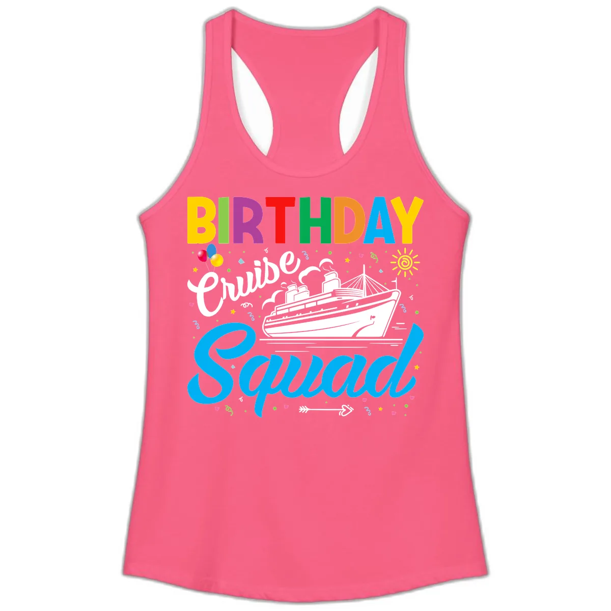 Birthday Cruise Squad Ladies Tank in Solid Hot Pink