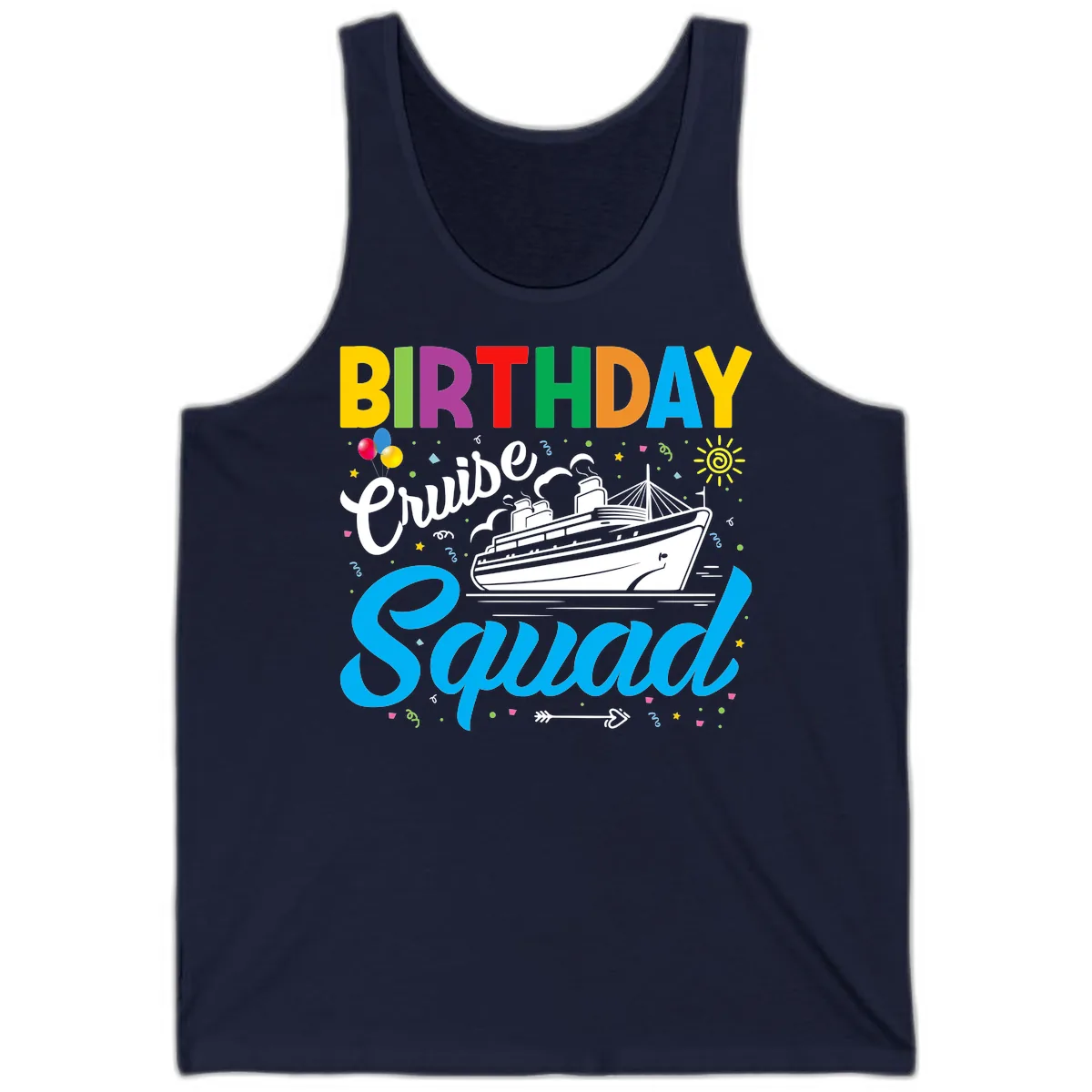 Birthday Cruise Squad Tank in Navy