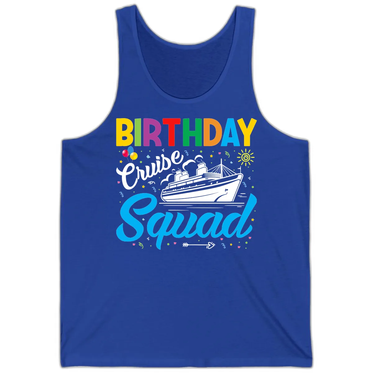 Birthday Cruise Squad Tank in True Royal