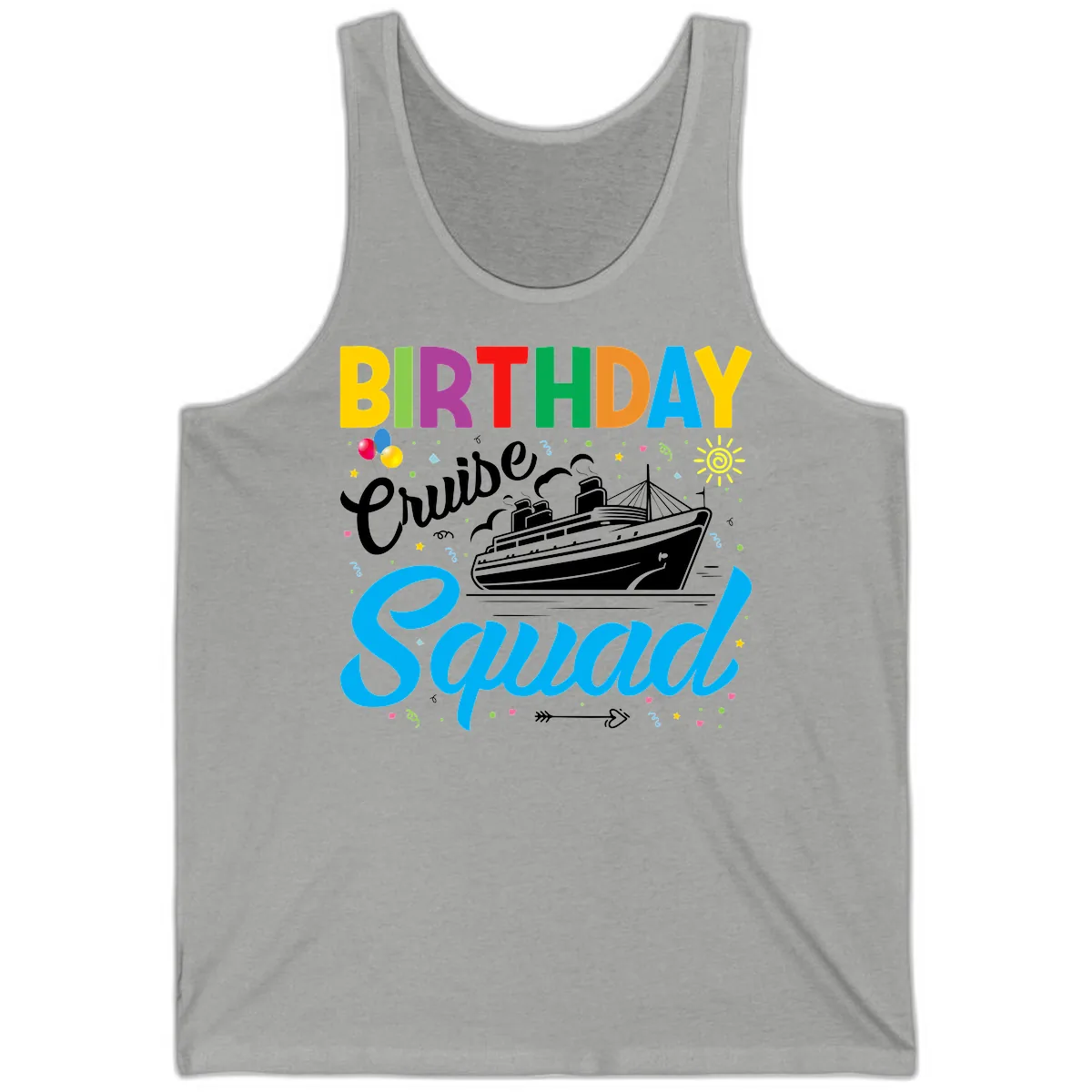 Birthday Cruise Squad Tank in Athletic Heather