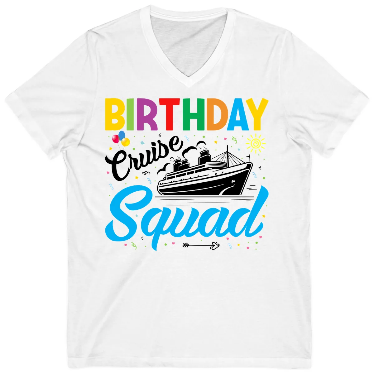 Birthday Cruise Squad V-Neck in White