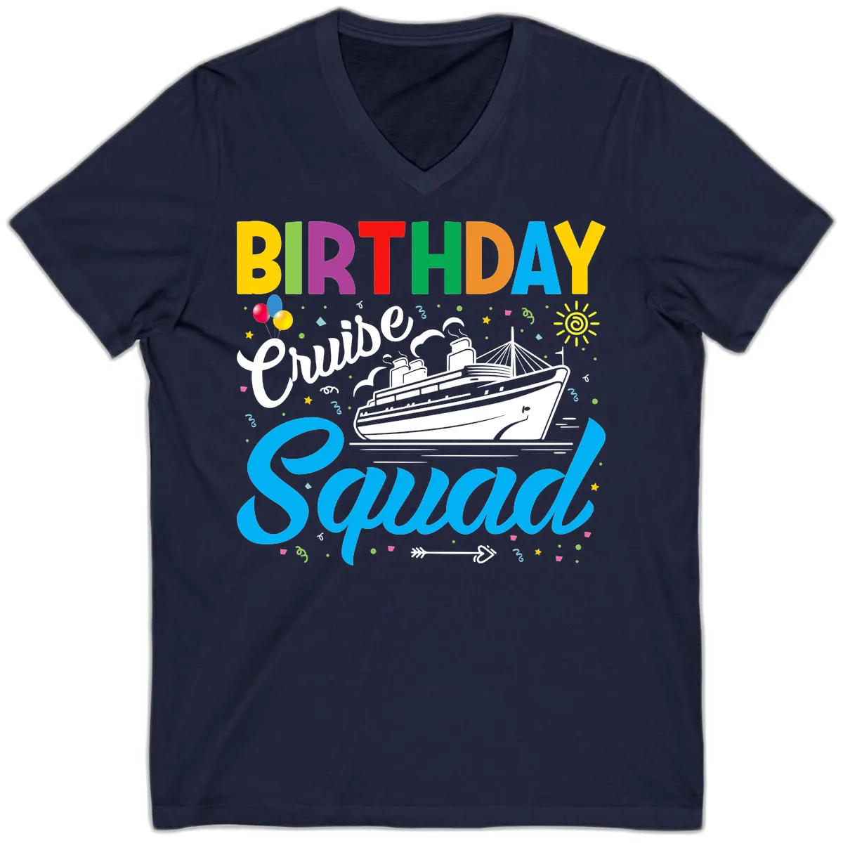Birthday Cruise Squad V-Neck in Navy