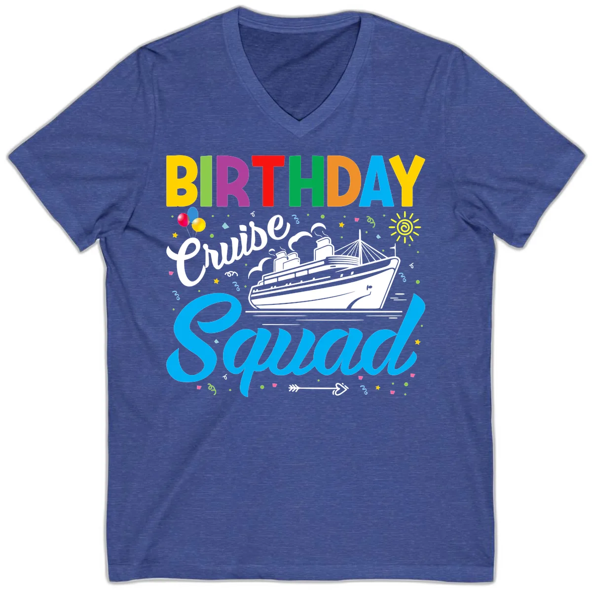 Birthday Cruise Squad V-Neck in Heather True Royal