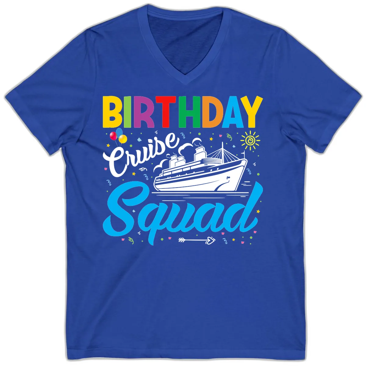 Birthday Cruise Squad V-Neck in True Royal