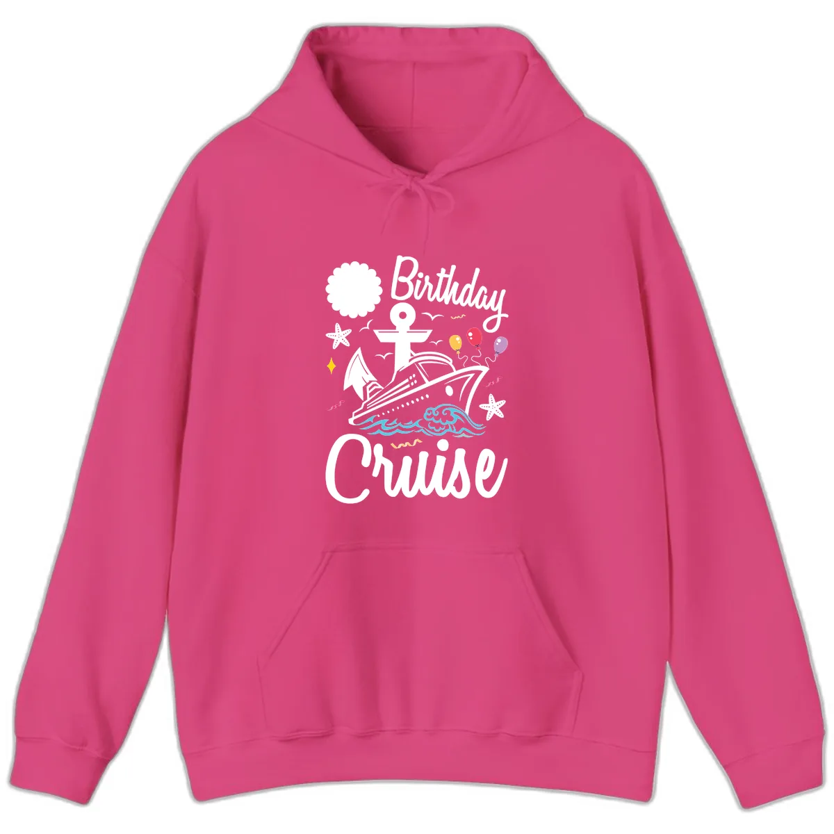 Birthday Cruise Nautical Celebration Hoodie in Heliconia