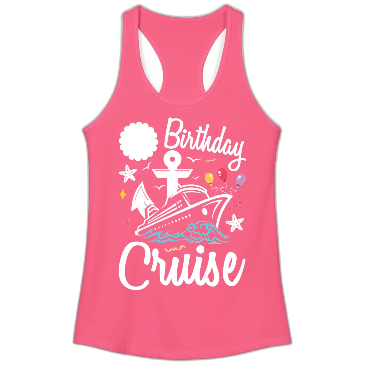 Birthday Cruise Nautical Celebration Ladies Tank in Solid Hot Pink
