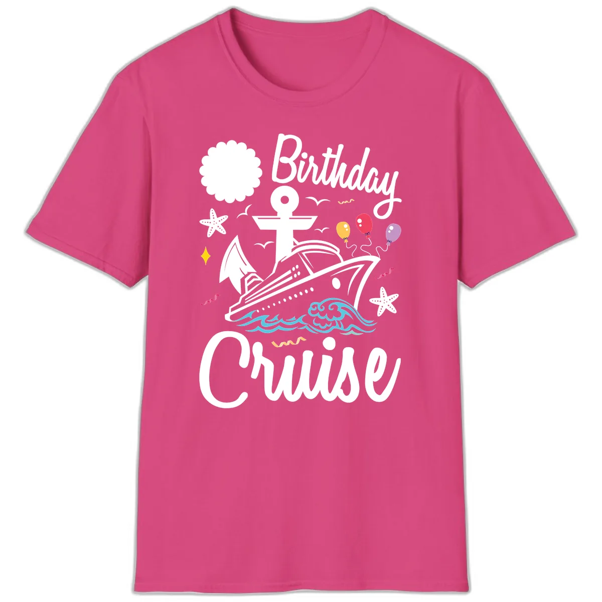 Birthday Cruise Nautical Celebration T-Shirt in Heliconia