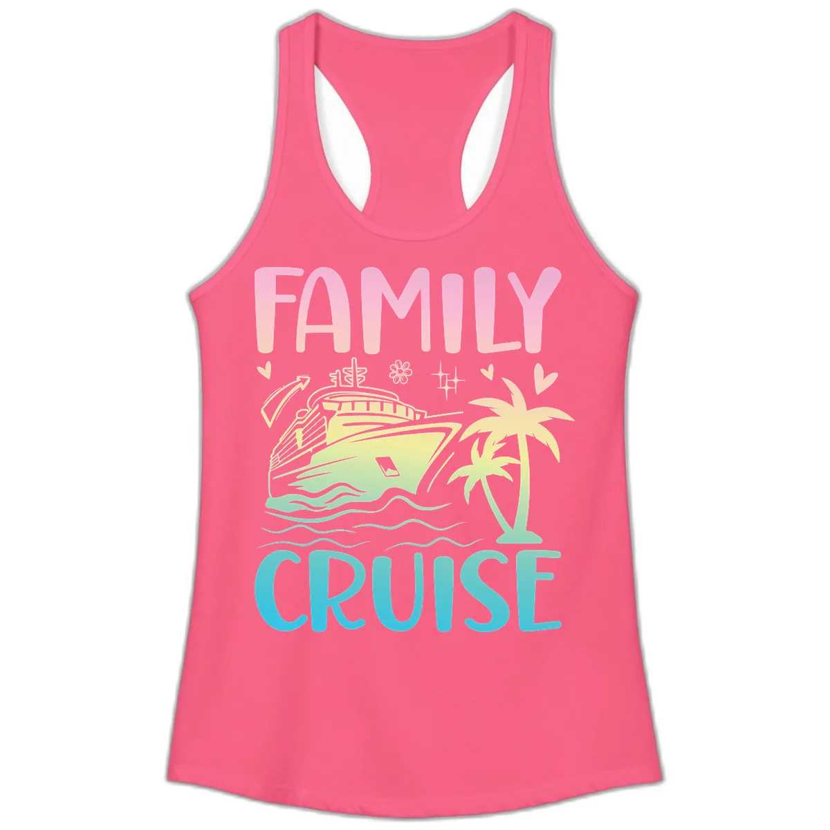 Family Cruise Vacation Ladies Tank in Solid Hot Pink