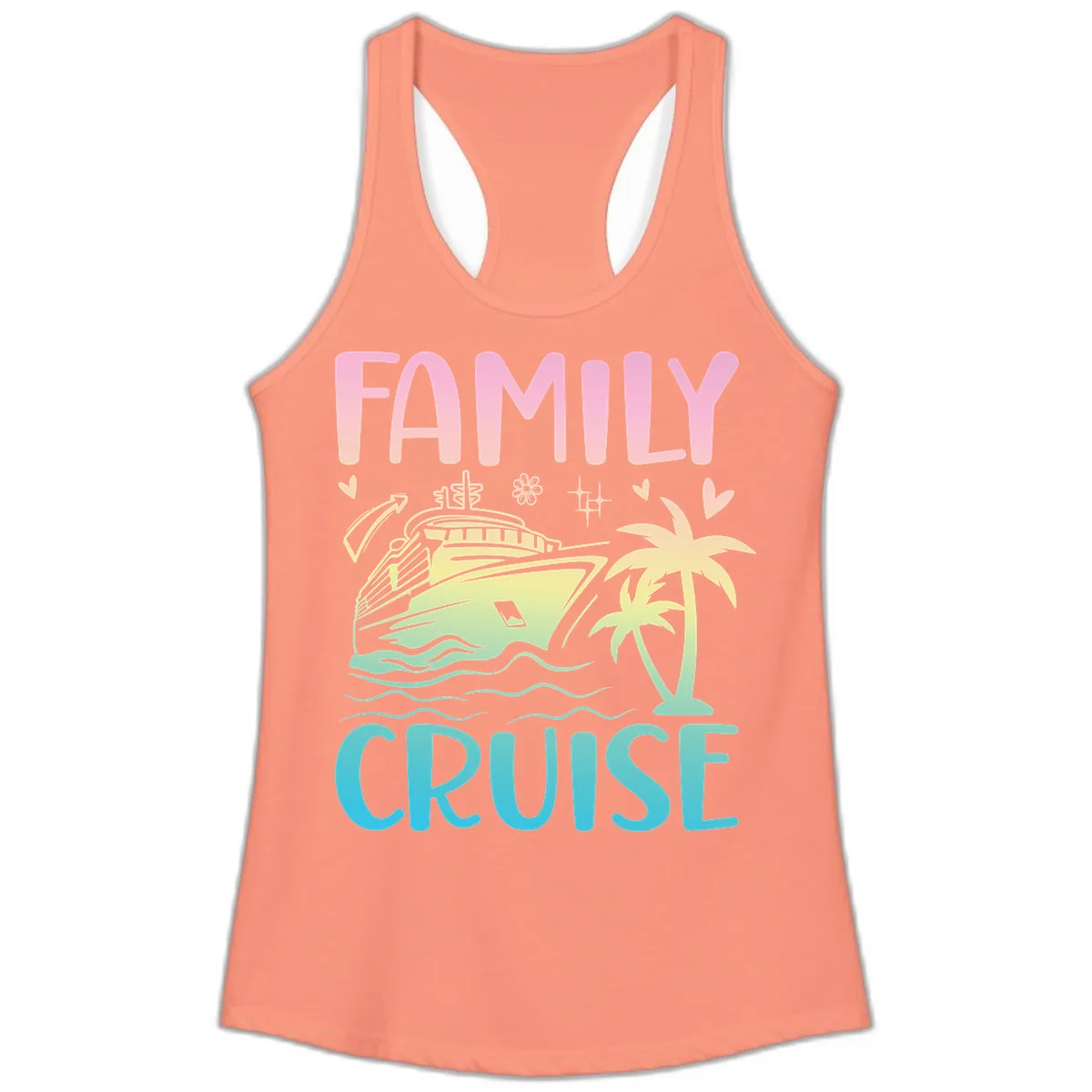 Family Cruise Vacation Ladies Tank in Solid Light Orange