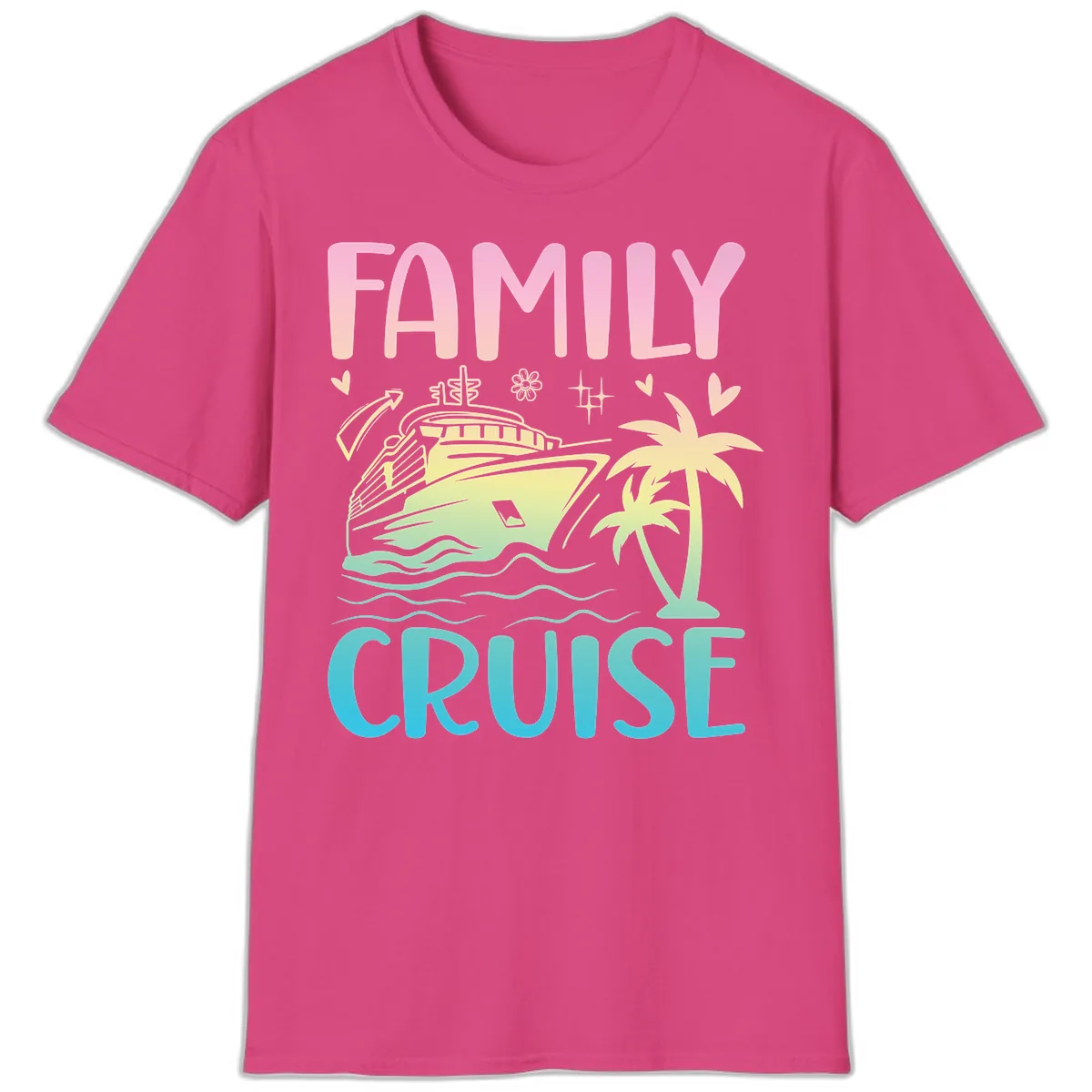 Family Cruise Vacation T-Shirt in Heliconia