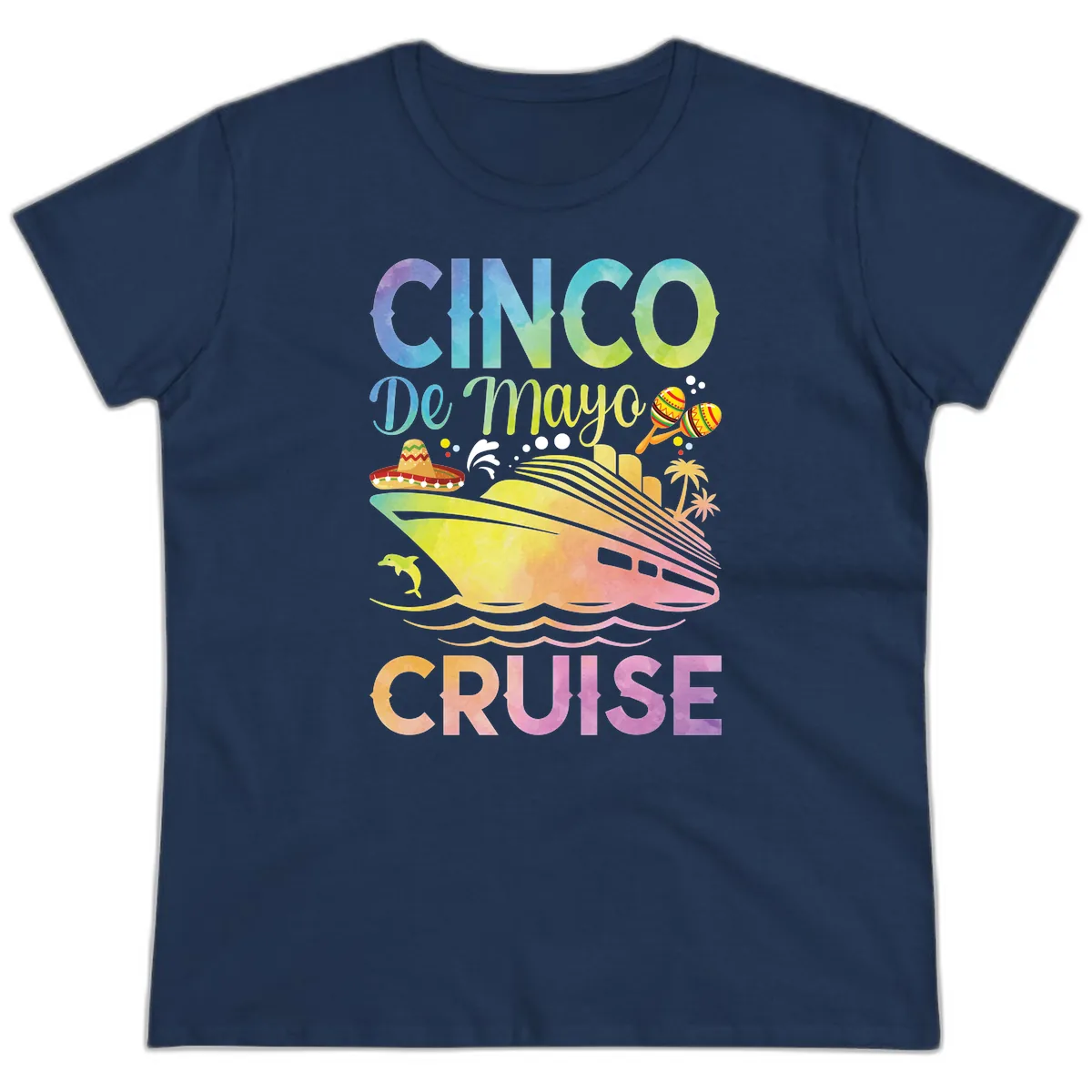 Cinco De Mayo Cruise Ladies Tee in Navy