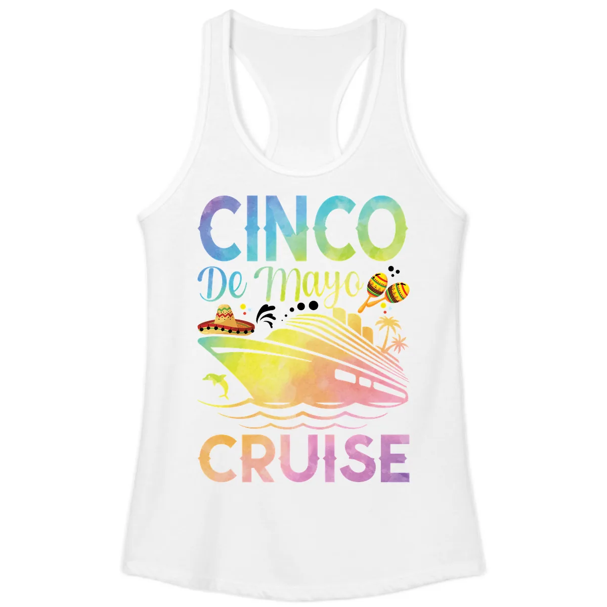 Cinco De Mayo Cruise Ladies Tank in White