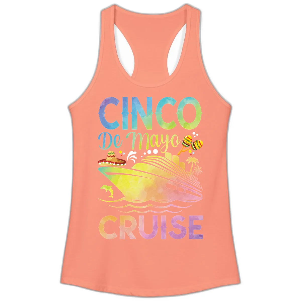 Cinco De Mayo Cruise Ladies Tank in Solid Light Orange