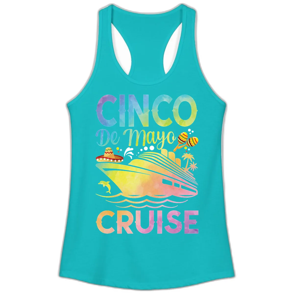 Cinco De Mayo Cruise Ladies Tank in Tahiti Blue