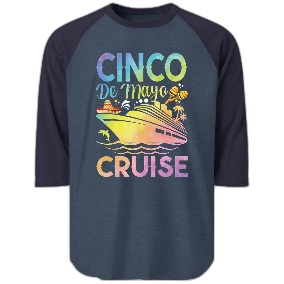 Cinco De Mayo Cruise Raglan 3/4 in Heather Denim Navy