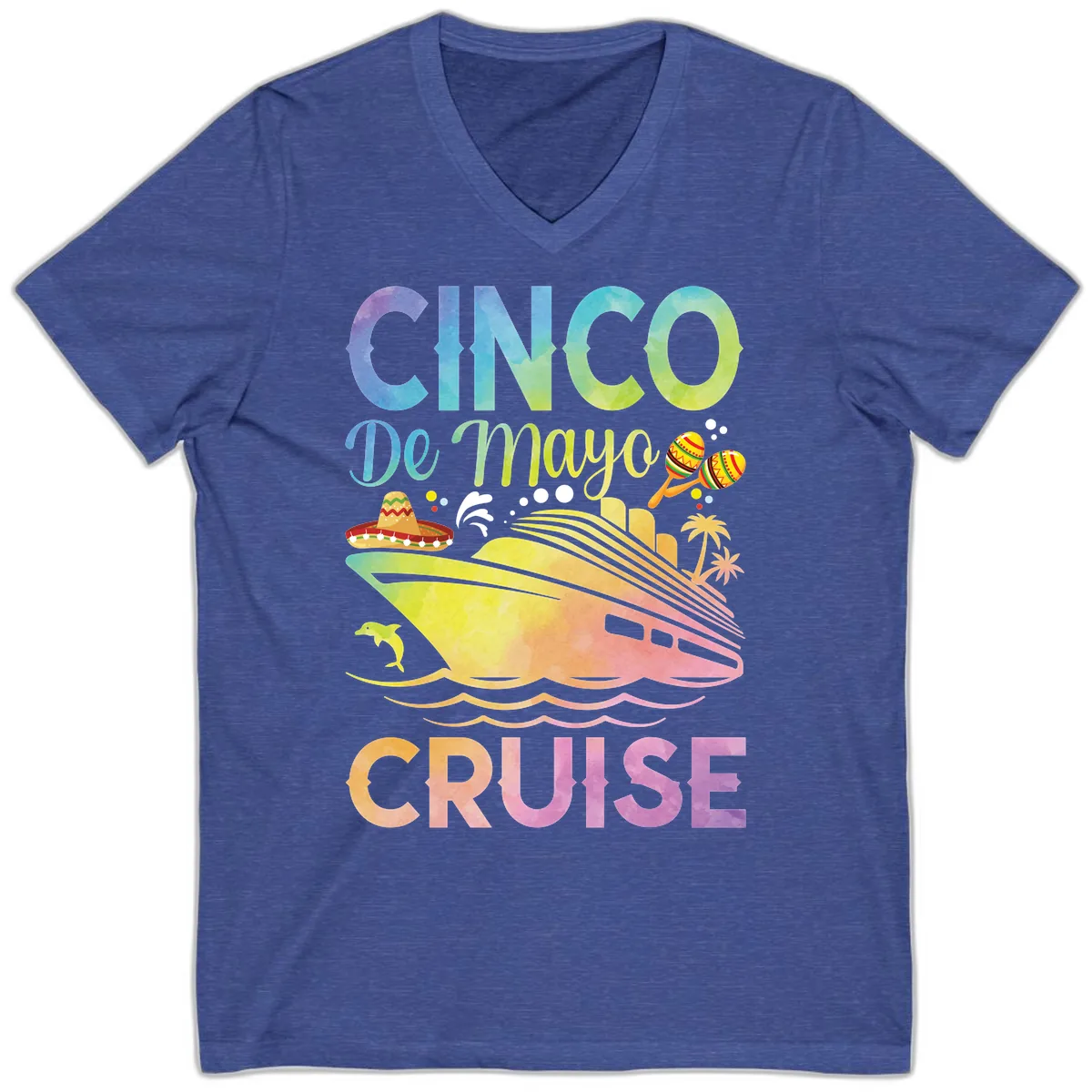 Cinco De Mayo Cruise V-Neck in Heather True Royal