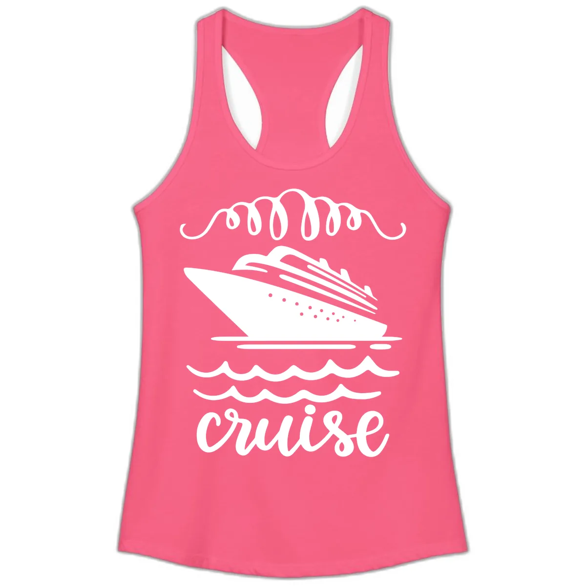 Cruise Ship Ocean Waves Ladies Tank in Solid Hot Pink