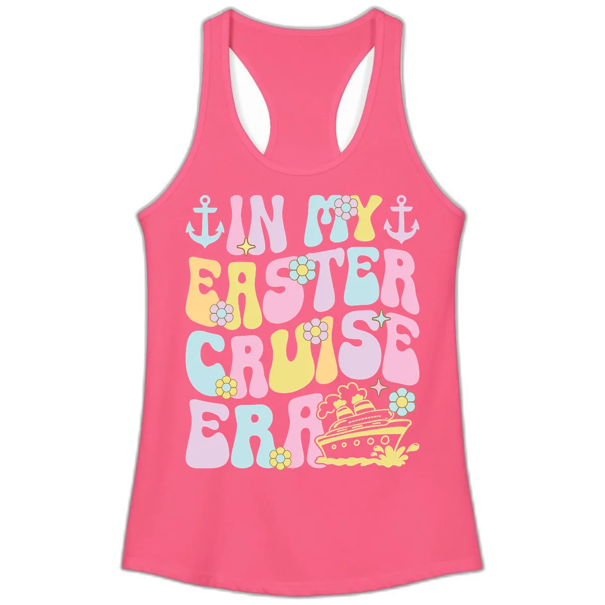 In My Cruise Era Ladies Tank in Solid Hot Pink