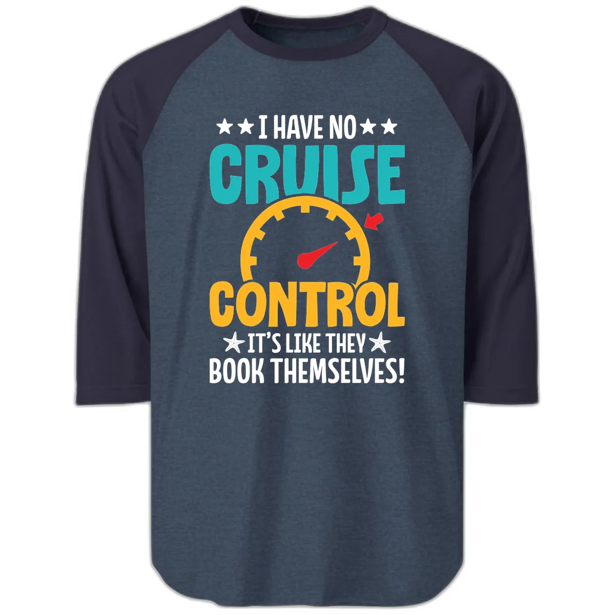 No Cruise Control Raglan 3/4 in Heather Denim Navy