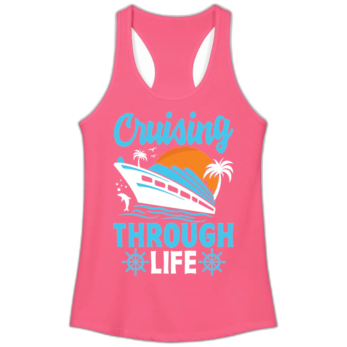 Cruising Through Life Ladies Tank in Solid Hot Pink